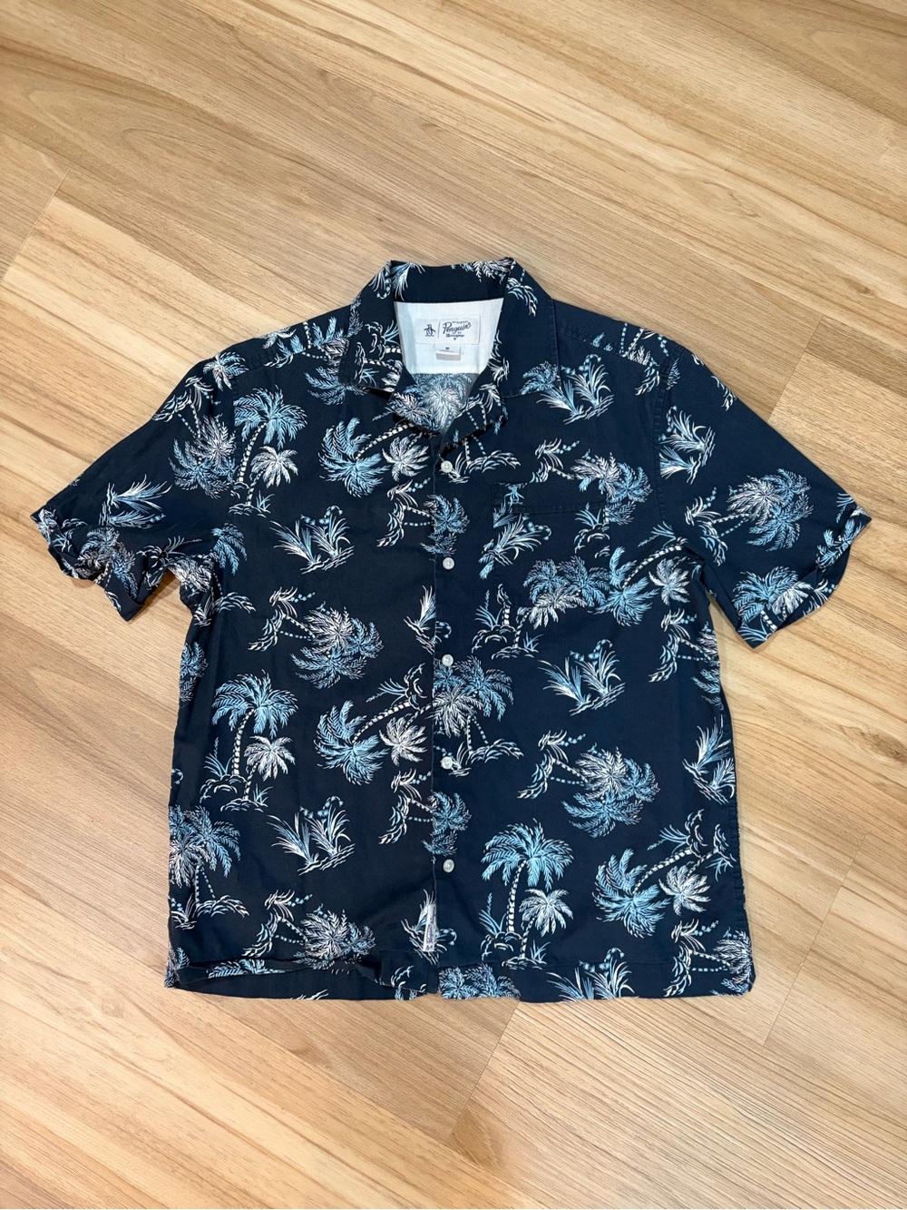 Men Original Penguin Short Sleeve Dress Shirt Hawaiian